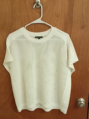 Adrianna Papell White Open-Knit Short Sleeve Top